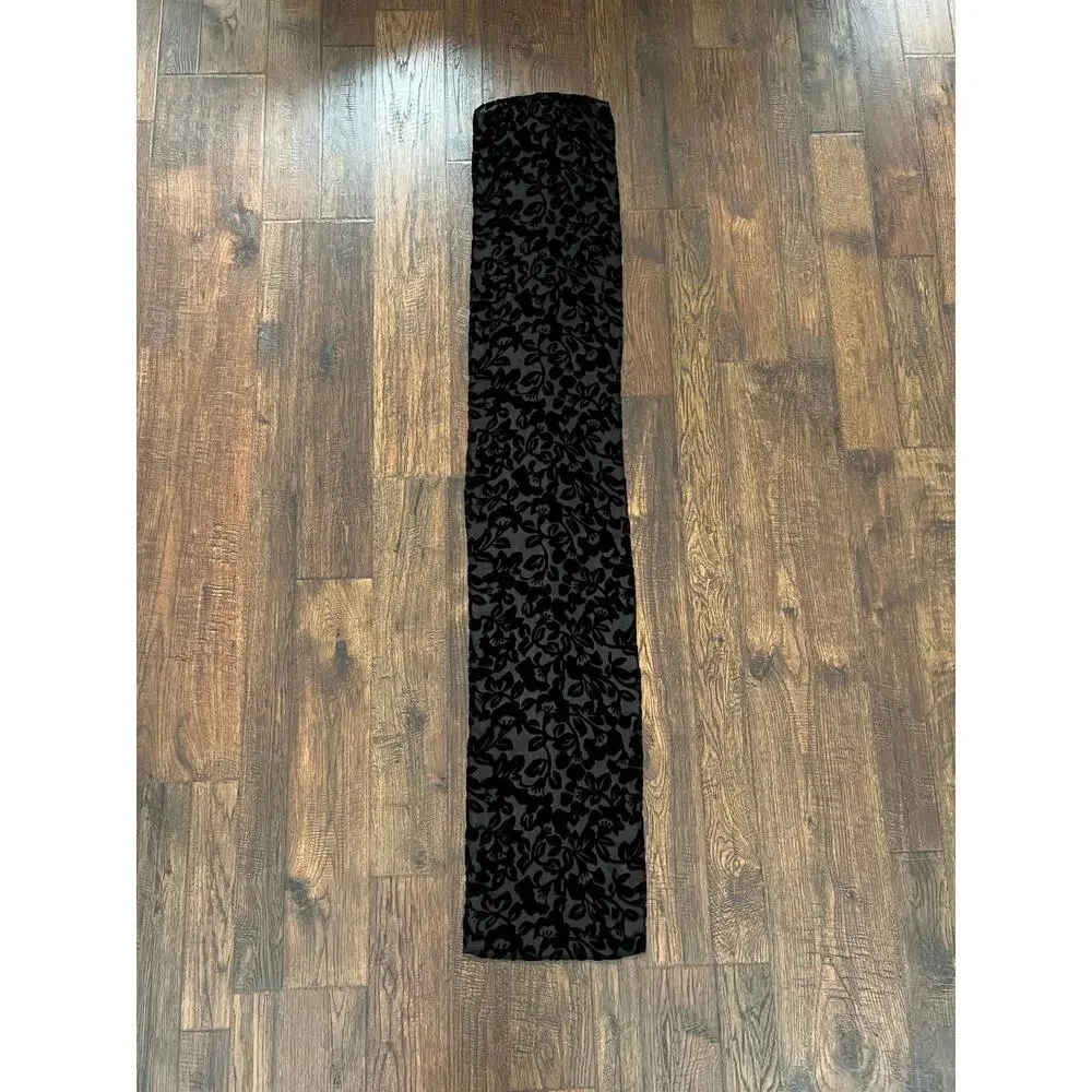 Vintage Accessory Burnout Velvet Oblong Scarf - Black Semi Sheer Floral Wrap
